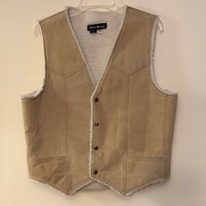 Steer Brand Tan Suede  Western Cowboy Fleece lined Vest, size Large